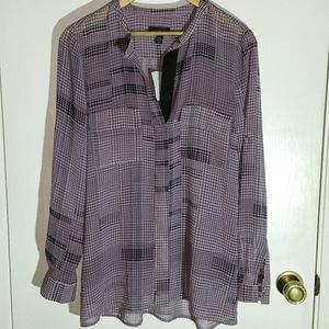 le chateau pink houndstooth semi-sheer blouse